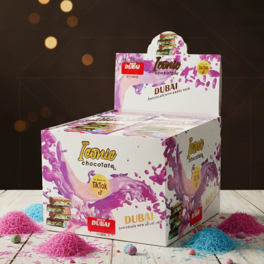Dubai Angel Hair & Milk Chocolate Box by Iconic Chocolate | Pack of 12 - 200g Bars