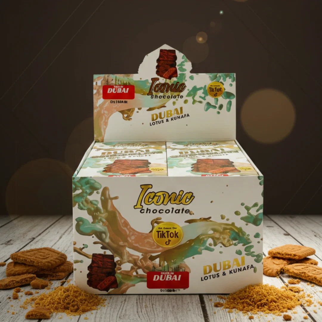 Lotus & Kunafa Chocolate Box by Iconic Chocolate | Pack of 12 - 200g Bars