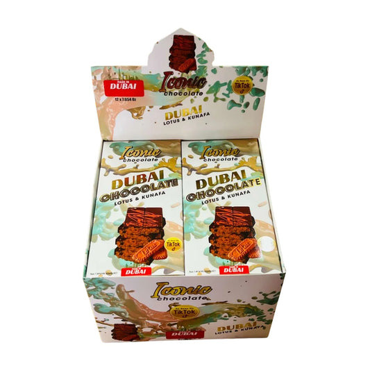 Lotus & Kunafa Chocolate Box by Iconic Chocolate | Pack of 12 - 200g Bars