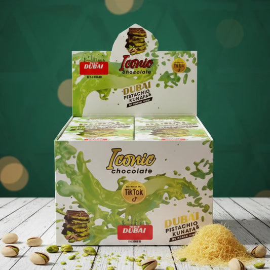 Pistachio Kunafa – No Added Sugar Chocolate Box | Pack of 12 – 200g Bars
